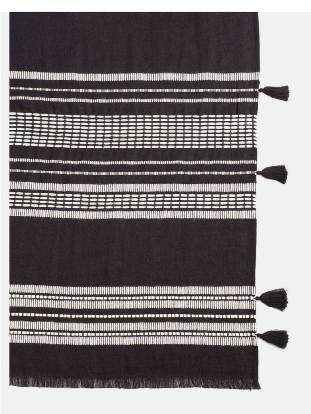 STELLA & DOT INES Scarf Black White Wrap Scarf Shawl Fringe Travel EUC